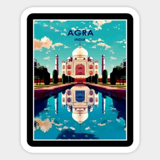 Agra India Vintage Taj Mahal Travel and Tourism Advertising Print Sticker